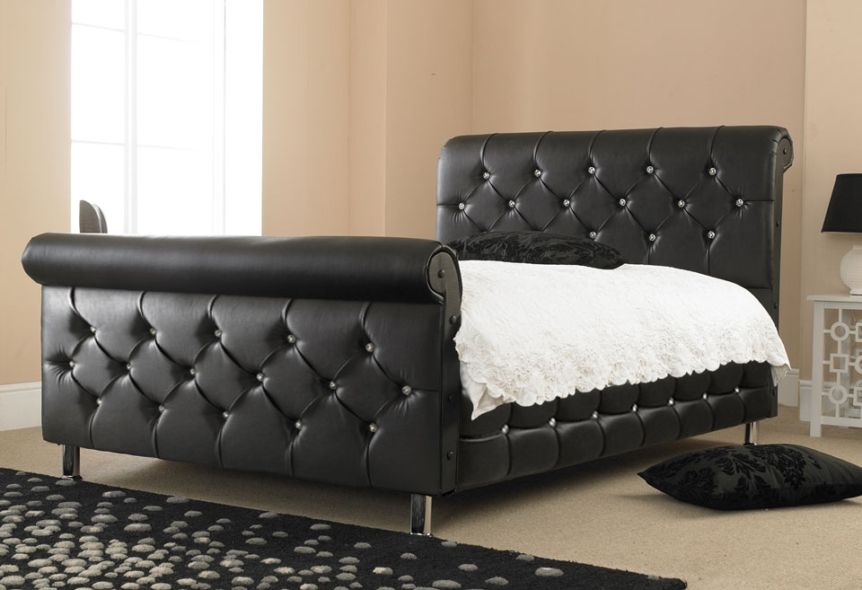 Credit Crunch Carpets Nottingham Diamond Sleigh King Size Bed In Credit Crunch Carpets Diamond Sleigh King Size Bed In Faux Leather