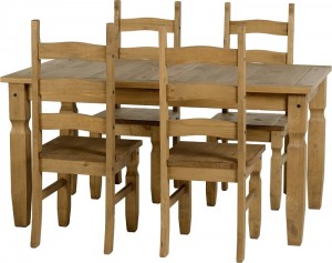 Corona 5 foot 4 Chair Dining Set in Distressed Waxed Pine