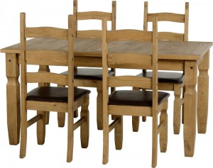 Corona 5 foot 4 Chair Dining Set in Distressed Waxed Pine and Expresso Brown Faux Leather