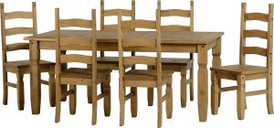 Corona 6 foot 6 Chair Dining Set in Distressed Waxed Pine