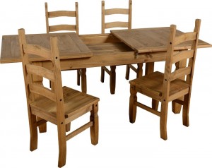 Corona Extending Dining Set (1+4) in Distressed Waxed Pine