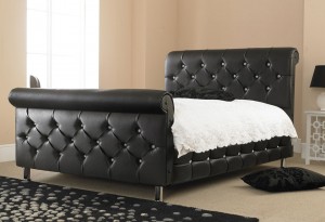 Diamond Sleigh King Size Bed in Faux Leather