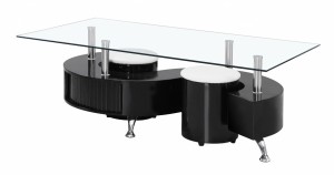 Boule Black High Gloss Coffee Table with Clear Glass Top 