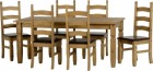 Corona 6 foot 6 Chair Dining Set in Distressed Waxed Pine and Expresso Brown Faux Leather