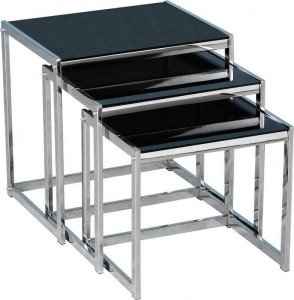 Novella Nest of Tables in Black Glass/Chrome