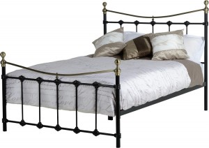 Dakota 4 foot 6 inch Bed in Black/Antique Brass