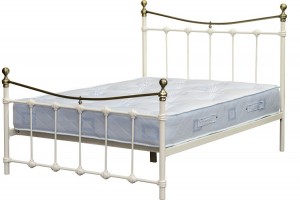 Dakota 4 foot 6 inch Bed in Cream/Antique Brass