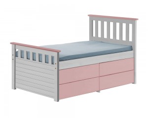 Captains Short Ferrara Storage Bed 3ft White With Pink Details