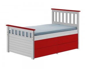 Captains Short Ferrara Storage Bed 3ft White With Red Details
