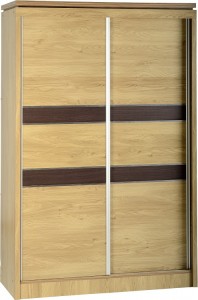 Charles 2 Door Sliding Wardrobe in Oak Effect Veneer with Walnut Trim