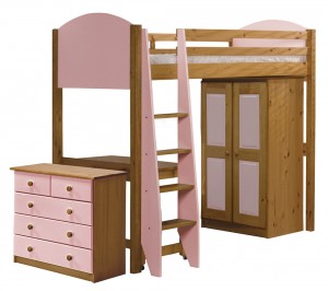 Verona High Sleeper Bed Set 2 Antique With Pink Details
