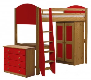 Verona High Sleeper Bed Set 2 Antique With Red Details