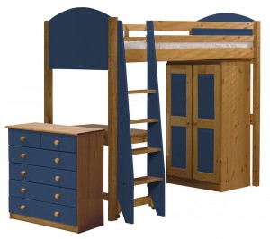 Verona High Sleeper Bed Set 3 Antique With Blue Details