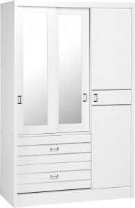 Jordan 3 Door 2 Drawer Sliding Mirrored Wardrobe in White/Silver Trim