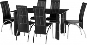 Bradford Dining Set in Black Glass/Black/Chrome/Black PU