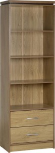 Charles 2 Drawer Bookcase in Oak Effect Veneer with Walnut Trim