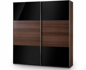 Bergen Sliding Door Wardrobe (Walnut and Black Gloss)