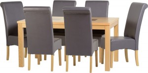 Wexford 59 inch Dining Set - G10 in Oak Veneer/Walnut Inlay/Charcoal Faux Leather