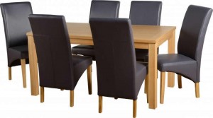 Belgravia 6 Chair Dining Set in Natural Oak Veneer/Charcoal Faux Leather
