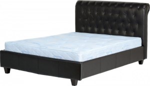 Chester 4 foot 6 inch Sleigh Bed Low Foot End in Black Faux Leather