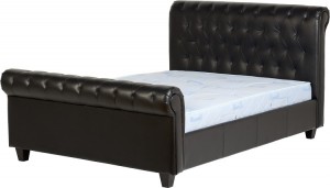 Chester 4 foot 6 inch Sleigh Bed High Foot End in Black Faux Leather