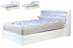 Tanya White High Gloss Storage King Size Bed