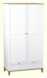 Arcadia 2 Door 1 Drawer Wardrobe in White/Ash Veneer