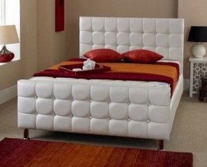 White Diamond Double Bed in Faux Leather