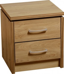 Charles 2 Drawer Bedside Chest in Oak Effect Veneer with Walnut Trim