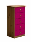Verona 5 Drawer Bedside Antique With Fuschia Details