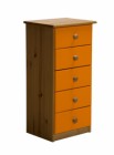 Verona 5 Drawer Bedside Antique With Orange Details