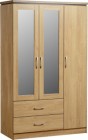 Charles 3 Door 2 Drawer Mirrored Wardrobe in Oak Effect Veneer with Walnut Trim