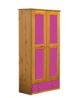 Verona 2 Door Wardrobe With Drawer Antique With Fuschia Details