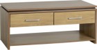 Charles 2 Drawer Coffee Table in Oak Effect Veneer with Walnut Trim