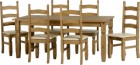 Corona 6 foot 6 Chair Dining Set in Distressed Waxed Pine and Cream Faux Leather