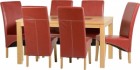 Wexford 59 inch Dining Set - G1 in Oak Veneer/Walnut Inlay/Rustic Red Faux Leather