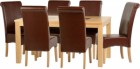 Wexford 59 inch Dining Set - G10 in Oak Veneer/Walnut Inlay/Mid Brown Faux Leather