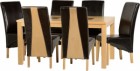 Wexford 59 inch Dining Set - G2 in Oak Veneer/Walnut Inlay/Expresso Leather/Sand Microsuede