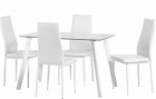 Abbey Dining Set in Clear Glass/White/White PU