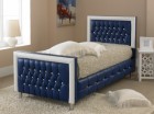 Moonlight Blue King Size Bed in Faux Leather